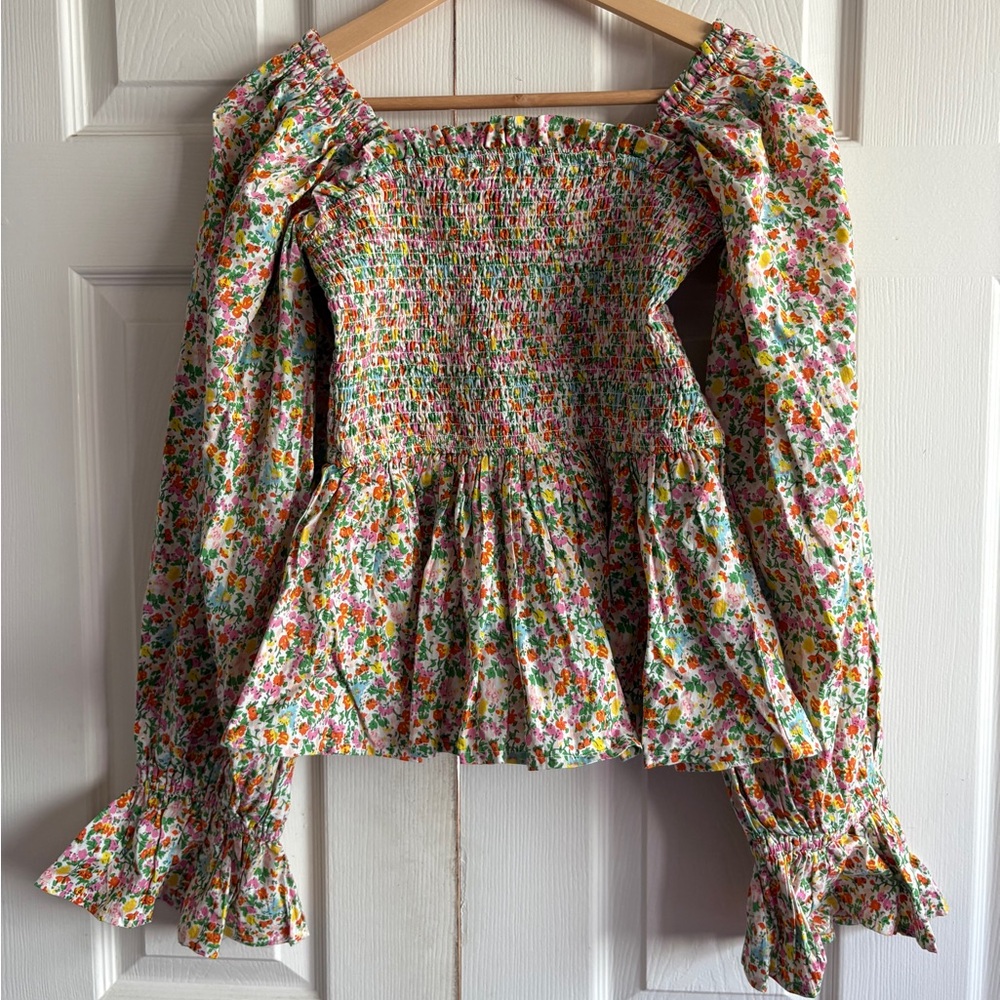 Elizabeth Wilson Designs Multicolor Floral Smocked Blouse - Picture 10 of 16